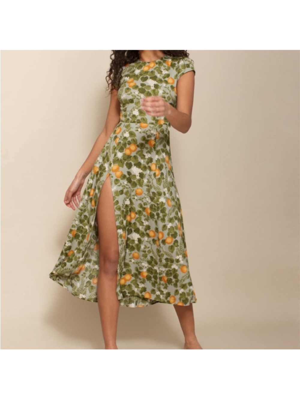 Reformation Green and Orange Floral Midi Dress